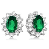 Oval Emerald and Diamond Accented Earrings 14k White Gold (2.05ct)