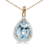 Certified 14k Yellow Gold Pear Aquamarine Pendant