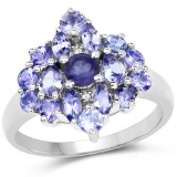 1.59 Carat Genuine Iolite, Tanzanite and White Topaz .925 Sterling Silver Ring