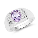 1.98 Carat Genuine Amethyst and White Topaz .925 Sterling Silver Ring