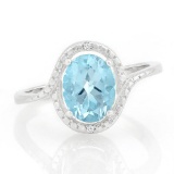 2 CARAT BABY SWISS BLUE TOPAZ & GENUINE DIAMONDS 925 STERLING SILVER RING