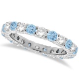 Aquamarine and Diamond Eternity Ring Band 14k White Gold (1.07ct)