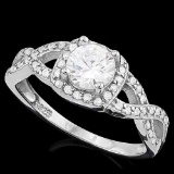 1 1/2 CARAT (49 PCS) FLAWLESS CREATED DIAMOND 925 STERLING SILVER HALO RING