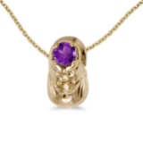 Certified 14k Yellow Gold Round Amethyst Baby Bootie Pendant