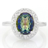 2 3/5 CARAT OCEAN MYSTIC GEMSTONE & GENUINE DIAMONDS 925 STERLING SILVER RING