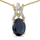 Certified 14k Yellow Gold Oval Sapphire And Diamond Pendant