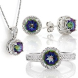 3 1/5 CARAT OCEAN MYSTIC GEMSTONE & DIAMOND 925 STERLING SILVER SET