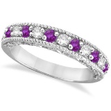 Diamond and Amethyst Band Filigree Design Ring 14k White Gold (0.60ct)