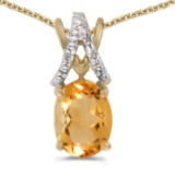Certified 14k Yellow Gold Oval Citrine And Diamond Pendant