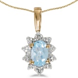 Certified 10k Yellow Gold Oval Aquamarine And Diamond Pendant