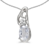 Certified 14k White Gold Oval White Topaz And Diamond Pendant