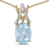 Certified 14k Yellow Gold Oval Aquamarine And Diamond Pendant