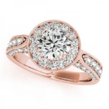 CERTIFIED 18K ROSE GOLD 1.17 CT G-H/VS-SI1 DIAMOND HALO ENGAGEMENT RING