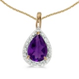 Certified 14k Yellow Gold Pear Amethyst Pendant