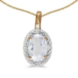 Certified 14k Yellow Gold Oval White Topaz And Diamond Pendant