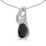 Certified 14k White Gold Oval Onyx And Diamond Pendant