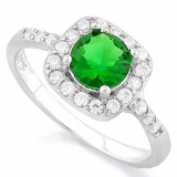 1 1/3 CARAT CREATED EMERALD & 1/4 CARAT (26 PCS) FLAWLESS CREATED DIAMOND 925 STERLING SILVER HALO R