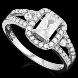 1 1/5 CARAT (47 PCS) FLAWLESS CREATED DIAMOND 925 STERLING SILVER HALO RING