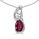 Certified 14k White Gold Oval Rhodolite Garnet And Diamond Pendant