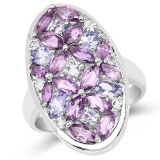 3.11 Carat Genuine Amethyst Tanzanite and White Topaz .925 Sterling Silver Ring