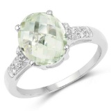 2.61 Carat Genuine Green Amethyst and White Topaz .925 Sterling Silver Ring