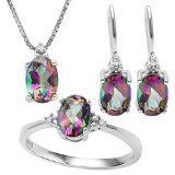 2 CARAT OCEAN RAINBOW MYSTIC GEMSTONE & (15 PCS) DIAMOND 925 STERLING SILVER SET