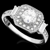 4/5 CARAT (26 PCS) FLAWLESS CREATED DIAMOND 925 STERLING SILVER HALO RING
