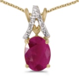 Certified 14k Yellow Gold Oval Ruby And Diamond Pendant