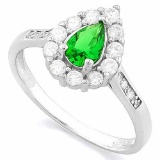 CREATED EMERALD 925 STERLING SILVER HALO RING