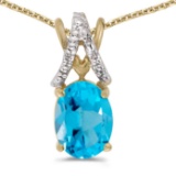 Certified 14k Yellow Gold Oval Blue Topaz And Diamond Pendant