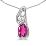 Certified 14k White Gold Oval Pink Topaz And Diamond Pendant