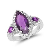 3.85 Carat Genuine Amethyst and White Topaz .925 Sterling Silver Ring