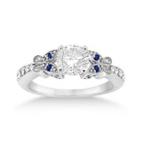 Butterfly Diamond and Sapphire Engagement Ring Setting 14k White Gold (0.90ct)