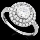 1 4/5 CARAT (53 PCS) FLAWLESS CREATED DIAMOND 925 STERLING SILVER HALO RING