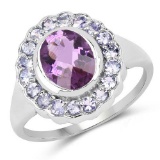 2.53 Carat Genuine Amethyst and Tanzanite .925 Sterling Silver Ring