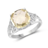 3.45 Carat Genuine Lemon Quartz and White Topaz .925 Sterling Silver Ring