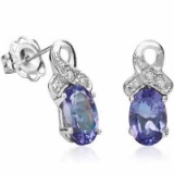 4/5 CARAT TANZANITE & DIAMOND 925 STERLING SILVER EARRINGS