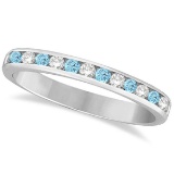 Aquamarine and Diamond Semi-Eternity Channel Ring 14k White Gold (0.40ct)