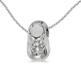 Certified 10k White Gold Round Opal Baby Bootie Pendant