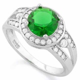 2 CARAT CREATED EMERALD & 1/3 CARAT (34 PCS) FLAWLESS CREATED DIAMOND 925 STERLING SILVER HALO RING