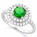 1 1/3 CARAT CREATED EMERALD & 1/2 CARAT (52 PCS) FLAWLESS CREATED DIAMOND 925 STERLING SILVER HALO R