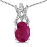 Certified 14k White Gold Oval Ruby And Diamond Pendant