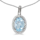 Certified 14k White Gold Oval Aquamarine And Diamond Pendant