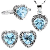 5 3/5 CARAT BABY SWISS BLUE TOPAZS & (6 PCS) GENUINE DIAMONDS 925 STERLING SILVER