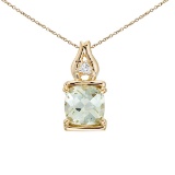 Certified 14K Yellow Gold Green Amethyst and Diamond Pendant