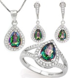 3 2/5 CARAT GREEN MYSTIC GEMSTONE925 STERLNG SILVER SET.