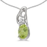 Certified 14k White Gold Oval Peridot And Diamond Pendant