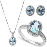 9 CARAT BABY SWISS BLUE TOPAZ & DIAMOND 925 STERLING SILVER SET