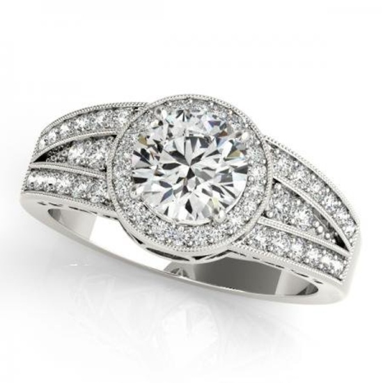 CERTIFIED PLATINUM .92 CT G-H/VS-SI1 DIAMOND HALO ENGAGEMENT RING