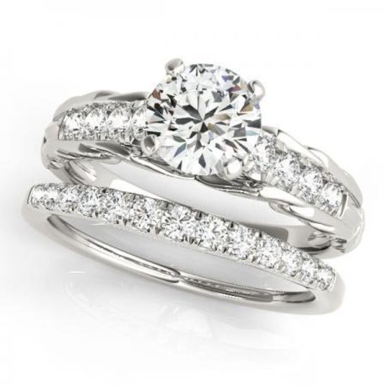 CERTIFIED 14KT WHITE GOLD 1.12 CT G-H/VS-SI1 DIAMOND BRIDAL SET